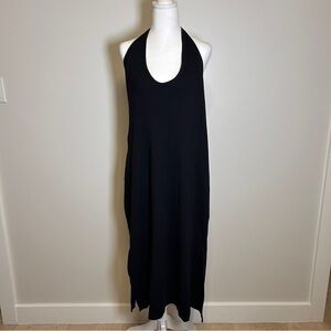 Old Navy Womens A Line Dress Black Ribbed Midi Halter Sleeveless Knit 2X Summer